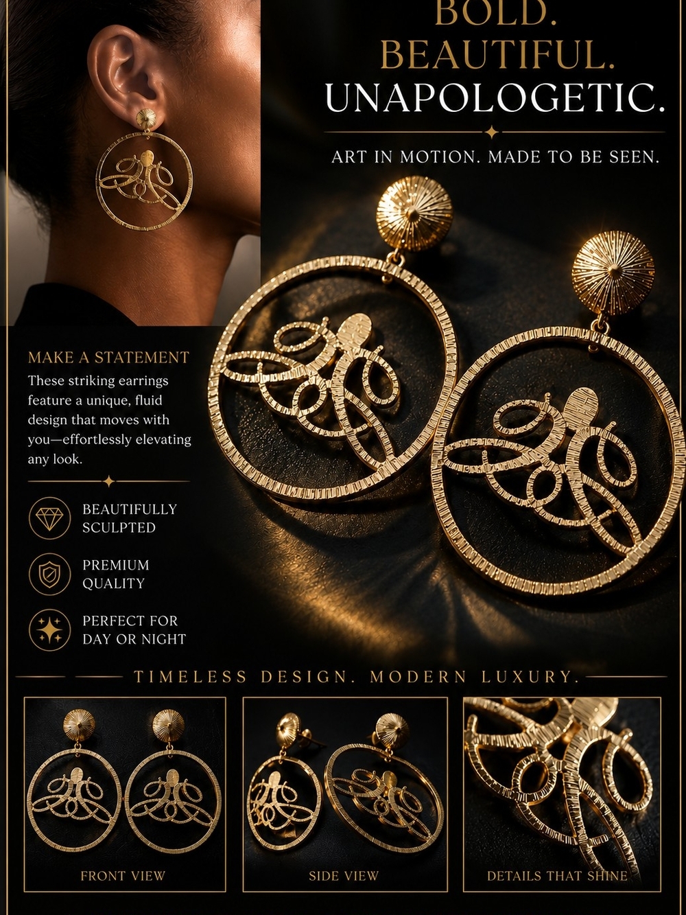 Unapologetic Gold Sculpted Hoop Drop Earrings
